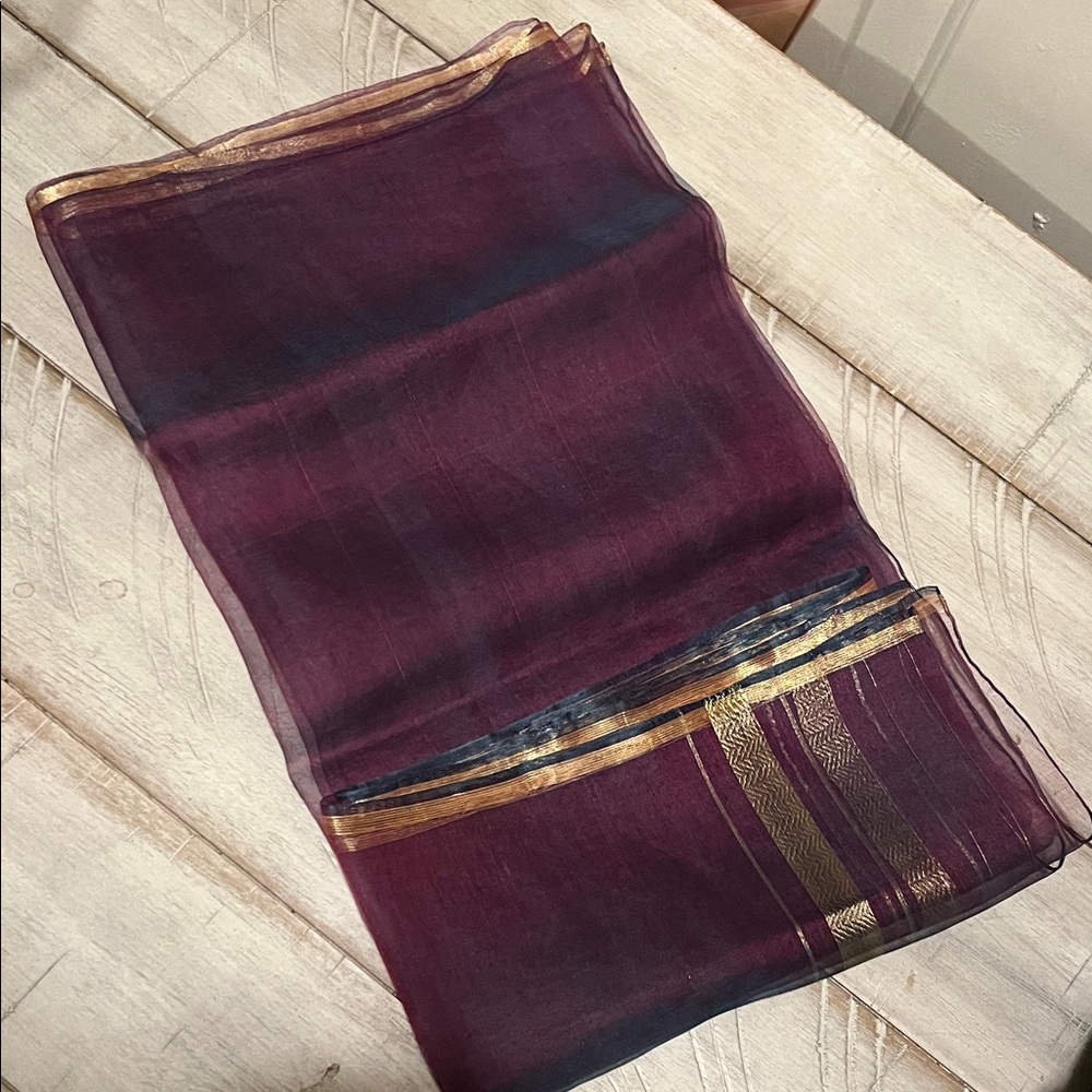 Vintage Deep Purple and Gold Sheer Scarf